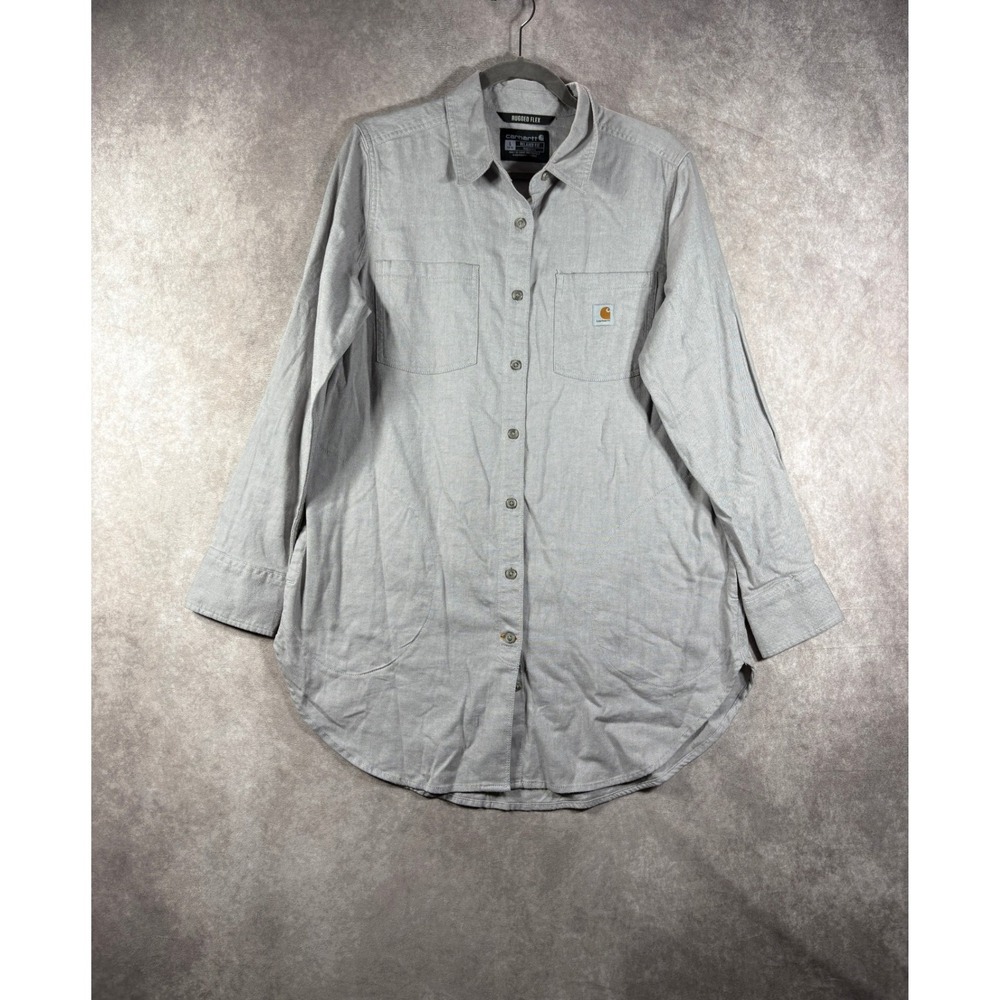 Carhartt Shirt Men L Grey TW5575-W Rugged Flex Relaxed Fit Long Sleeve Button Up